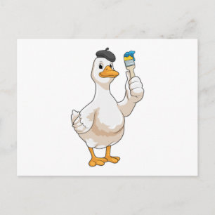 Postal Pato como pintor con pincel