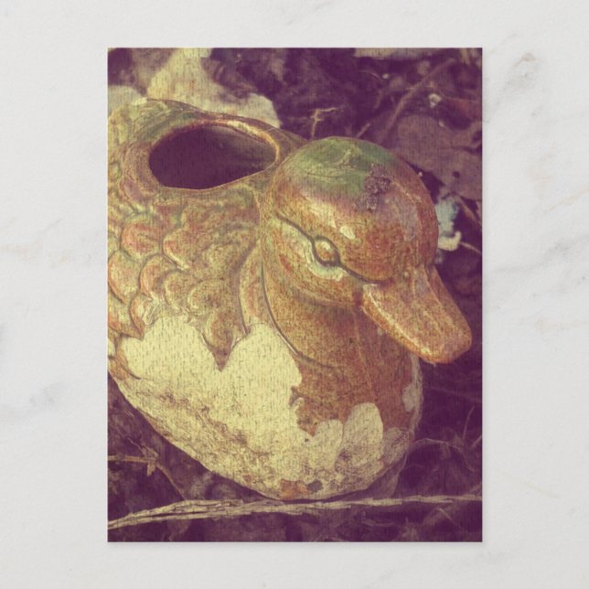 Postal Pato de cerdo de cristal sentado en un jardín (Anverso)