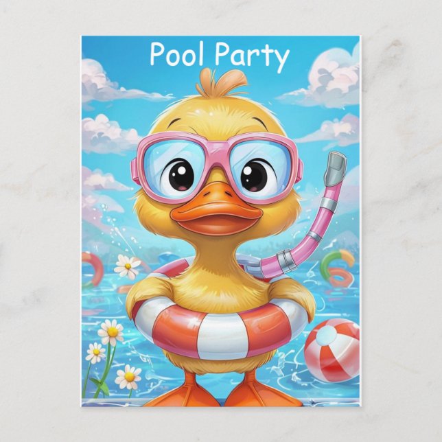 Postal Pato de Fiesta de piscina personalizado con tubo d (Anverso)