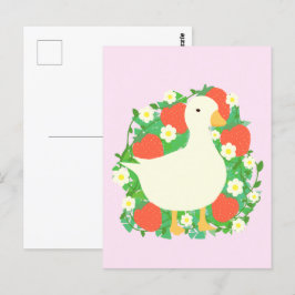 Postal Pato de gasa de fresa floral