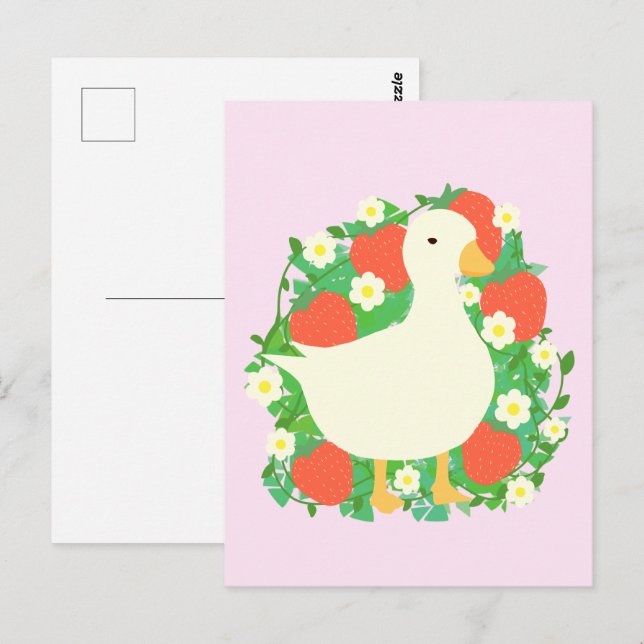 Postal Pato de gasa de fresa floral (Anverso / Reverso)