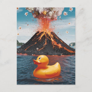 Postal Pato de Goma Volcán Surrealista