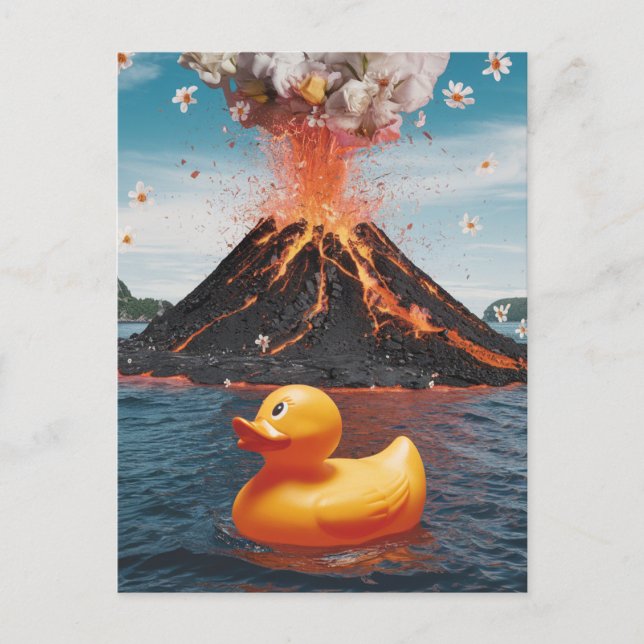 Postal Pato de Goma Volcán Surrealista (Anverso)