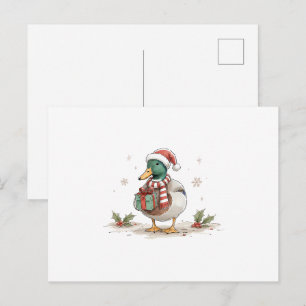 Postal Pato de Navidad con sombrero de Santa para amantes