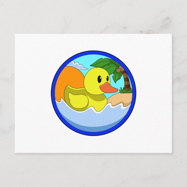 Postal Pato en la playa con palmeras.PNG (Anverso)