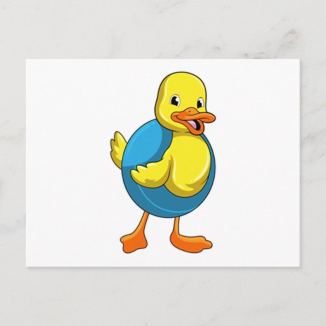Postal Pato en Natación con anillo de natación (Anverso)