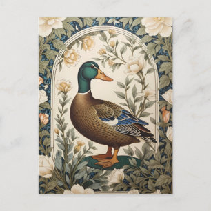 Postal Pato Real Elegante Inspirado en William Morris