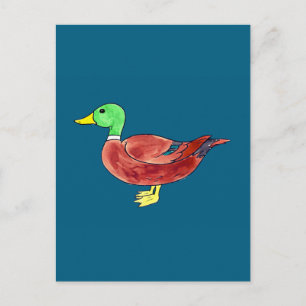 Postal Pato silbón de cabeza verde acuarela