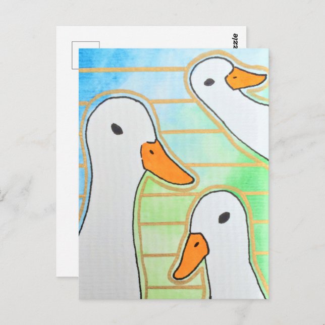 Postal Patos blancos geométricos modernos (Anverso / Reverso)