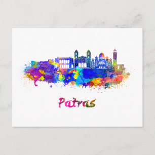 Postal Patras skyline in watercolor