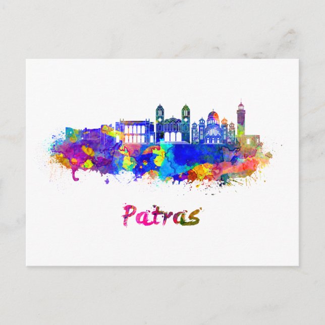 Postal Patras skyline in watercolor (Anverso)