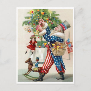 Postal Patriota Americano, Santa Claus, decorar Navidad