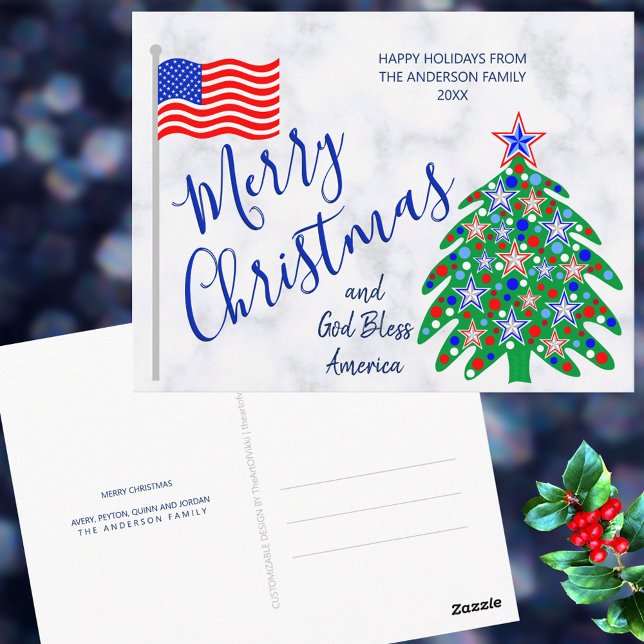 Postal Patriotic Christmas Tree USA Flag Holiday (Patriotic Christmas postcards are a fun way to spread holiday cheer)