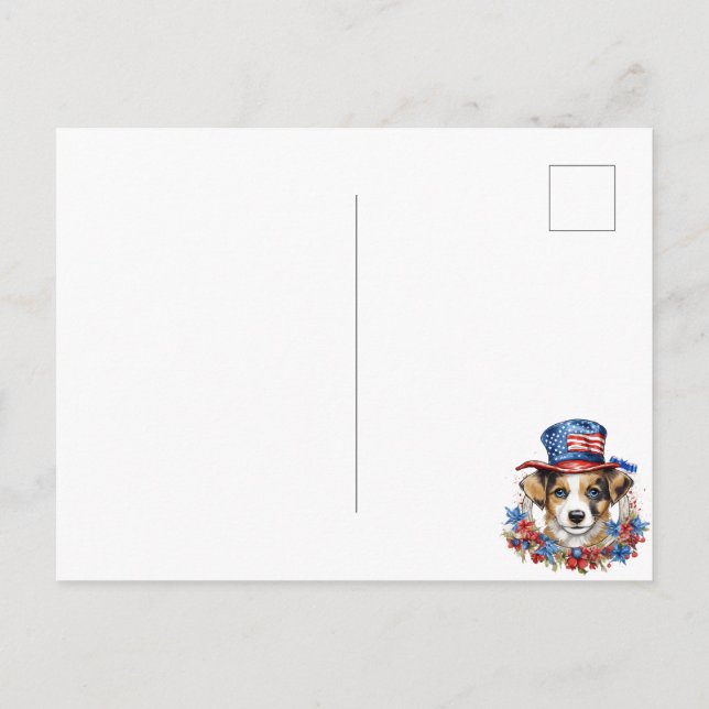 Postal Patriotic Puppy 4 de julio Día de la Independencia (Reverso)