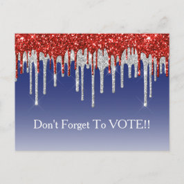 Postal Patriotic Red White Glitter Drip Blue Reminder