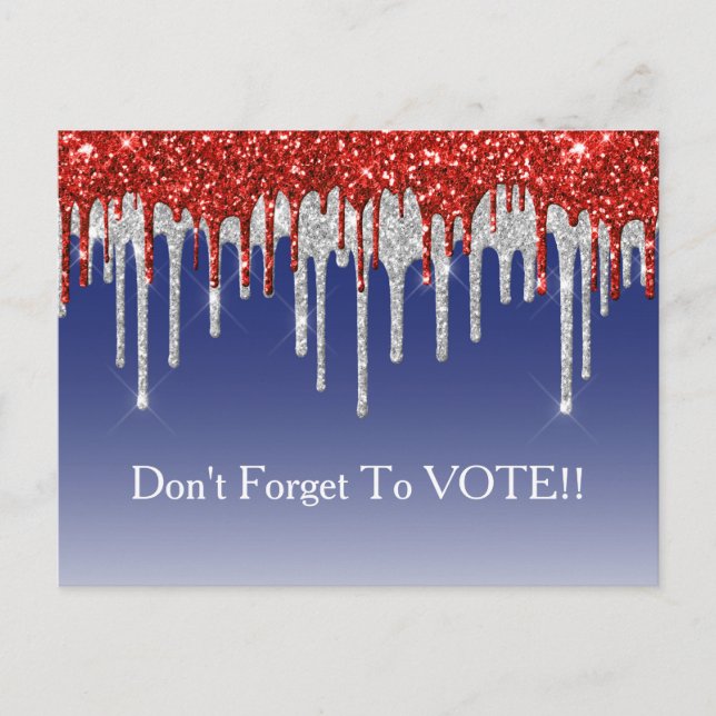 Postal Patriotic Red White Glitter Drip Blue Reminder (Anverso)