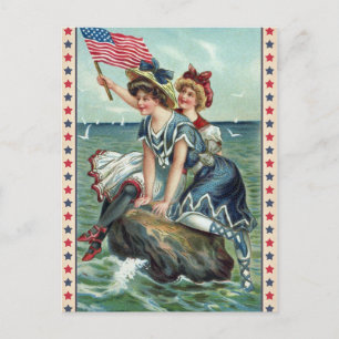 Postal patriótica de las mujeres de la playa del
