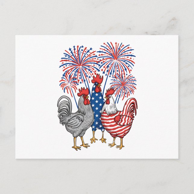 Postal Patriótico Pollo USA Hen 4 De Julio (Anverso)