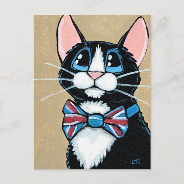 Postal Patriótico Reino Unido: Gato de Tuxedo vestido con (Anverso)