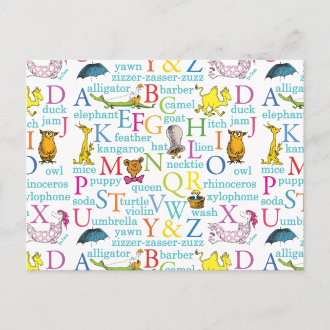Postal Patrón ABC de Dr. Seuss con palabras (Anverso)