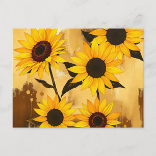Postal Patrón abstracto de girasoles con amarillos dorado