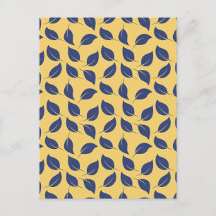 Postal Patrón amarillo de hojas azules pequeñas