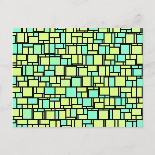 Postal Patrón amarillo verde geométrico (Anverso)