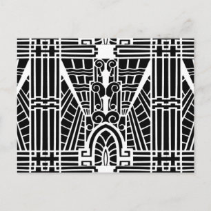 Postal Patrón arquitectónico deco, negro y blanco