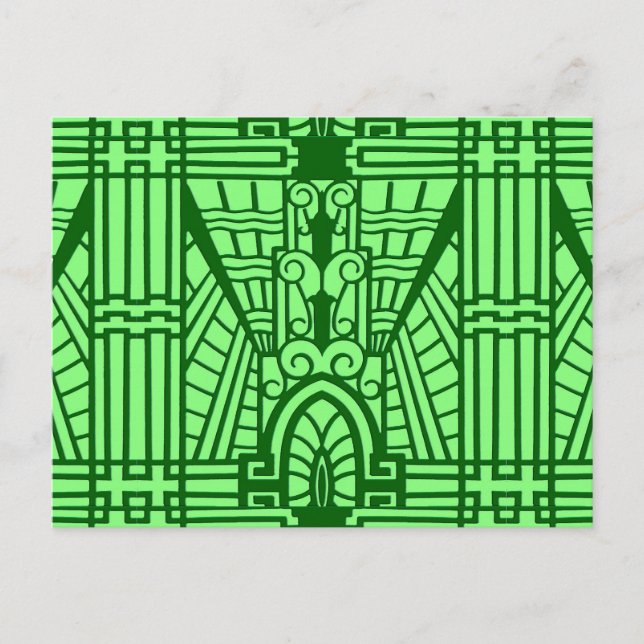 Postal Patrón arquitectónico deco, verde jade claro (Anverso)