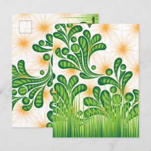 Postal Patrón artístico verde y dorado que representa un