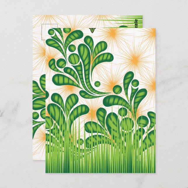 Postal Patrón artístico verde y dorado que representa un  (Anverso / Reverso)