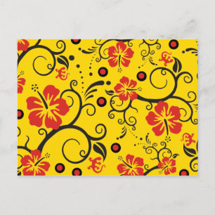 Postal Patrón ARTs - decoración de hibiscos   amarillo