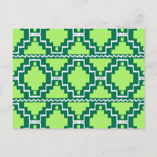 Postal Patrón Aztec de Ikat - Verde del bosque y el limón