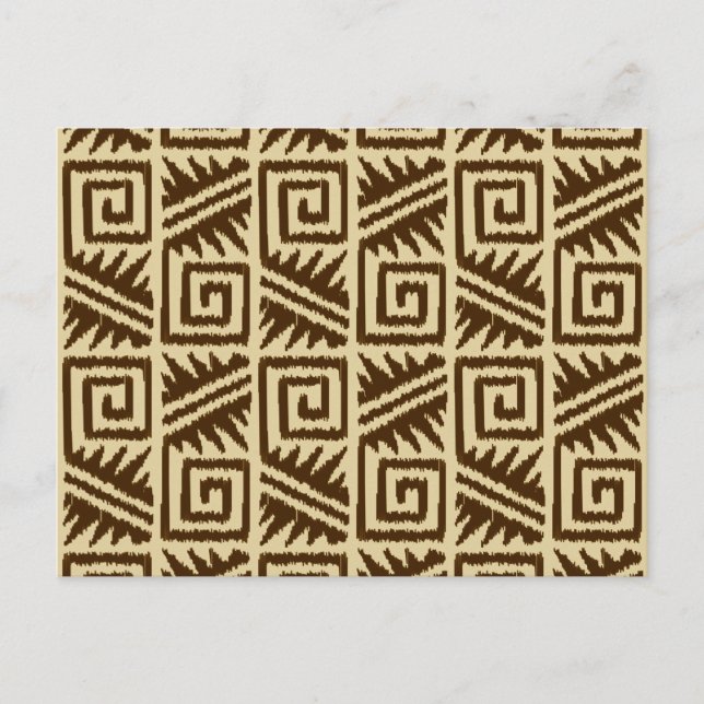 Postal Patrón Aztec Ikat - Marrón oscuro y Tan (Anverso)