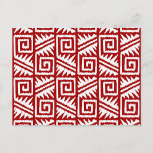 Postal Patrón Aztec Ikat - rojo oscuro y blanco