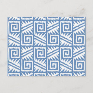 Postal Patrón Azteca Ikat - Azul cielo y blanco