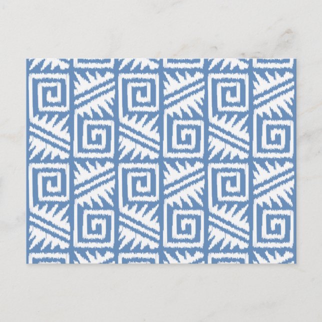 Postal Patrón Azteca Ikat - Azul cielo y blanco (Anverso)