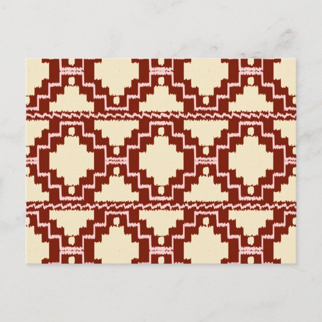 Postal Patrón Azteca Ikat - Beige, Burdeos y Rosa (Anverso)