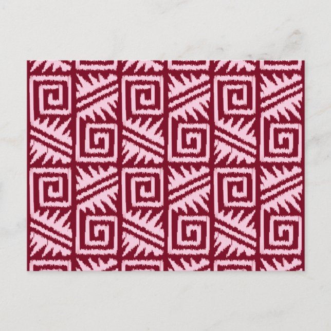 Postal Patrón Azteca Ikat - Borgoña y Rosa (Anverso)