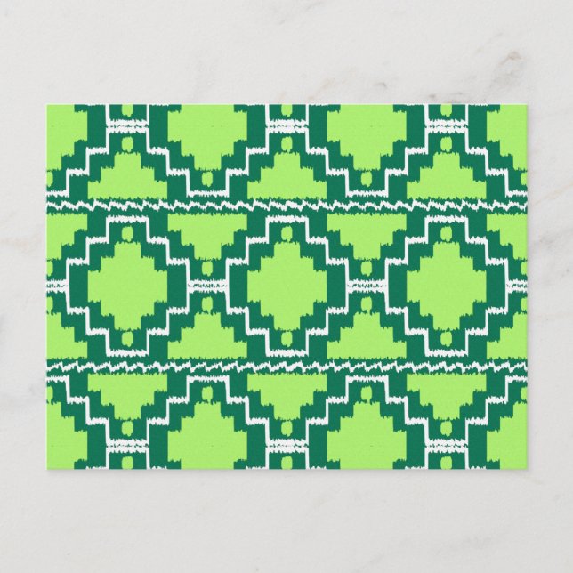 Postal Patrón Azteca Ikat - Bosque y Verde Lima (Anverso)