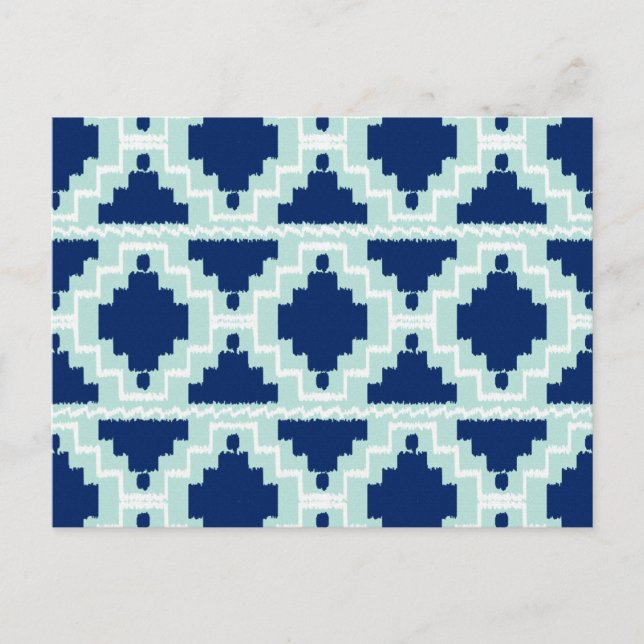 Postal Patrón Azteca Ikat - Índigo y azul claro (Anverso)