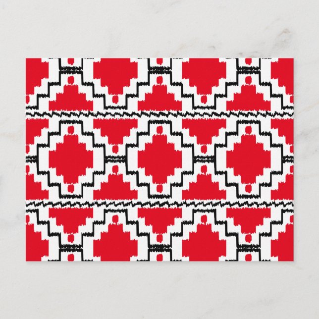 Postal Patrón Azteca Ikat - Rojo, Negro y Blanco (Anverso)