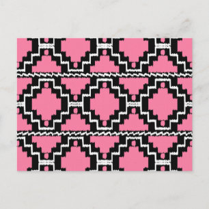 Postal Patrón Azteca Ikat - Rosa Fuchsia, Negro y Blanco