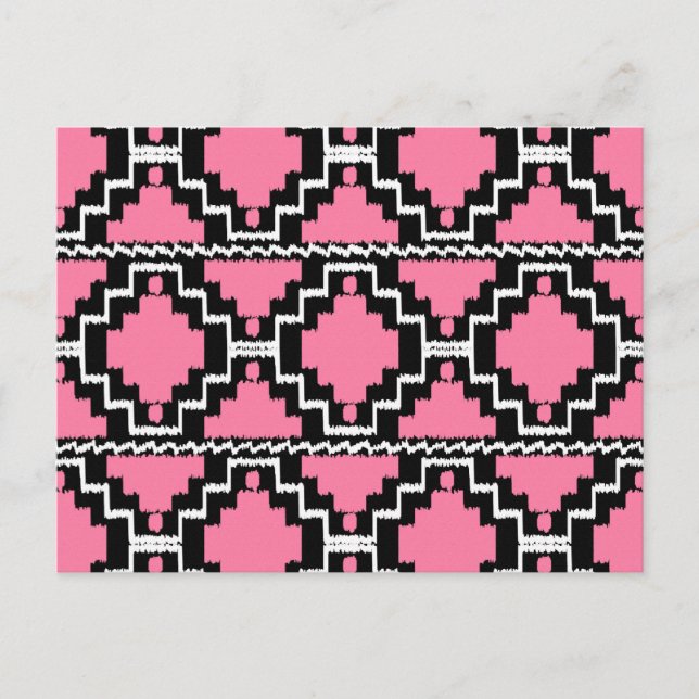 Postal Patrón Azteca Ikat - Rosa Fuchsia, Negro y Blanco (Anverso)