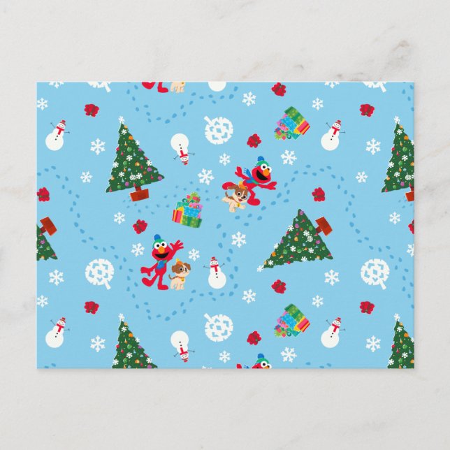 Postal Patrón azul de Navidad de Elmo y Tango (Anverso)