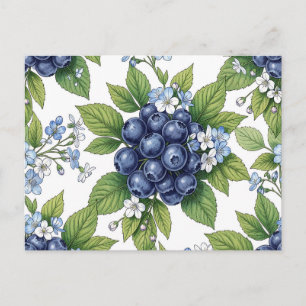 Postal Patrón Botánico de Flor de Arándano Azul Vintage