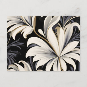 Postal Patrón Botánico Dinámico Blanco Y Negro