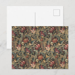 Postal Patrón botánico floral vintage oscuro y sombrío