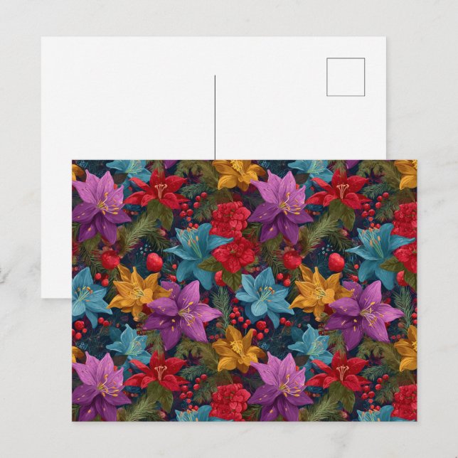 Postal Patrón botánico navideño festivo (Anverso / Reverso)