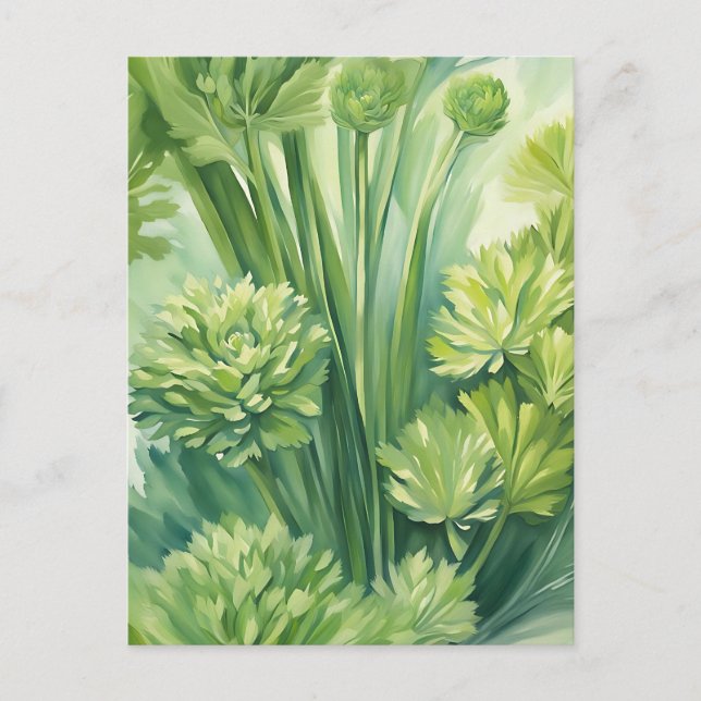 Postal Patrón botánico verde apio exuberante (Anverso)